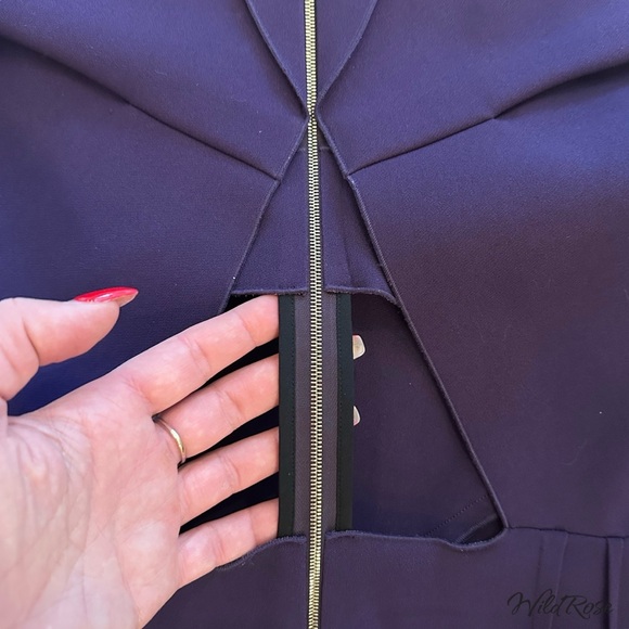 ROLAND MOURET Eggplant Purple Fitted Tailored Cut Out Back Sheath Dress SZ US 10 - Picture 5 of 11